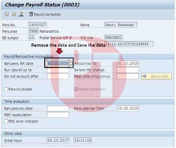 Change PayRoll Past Error in SAP PU03