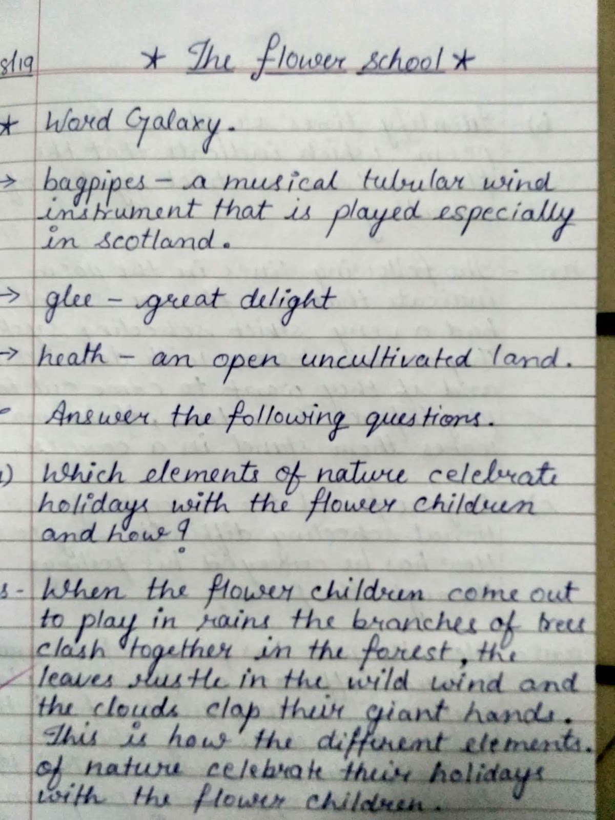 English Poem( The Flower School) note book