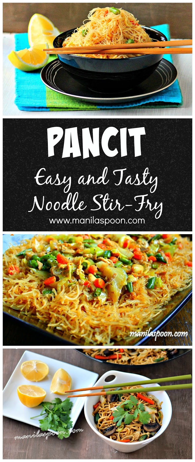 Savory deliciousness with a hint of sweetness and lemony tang is this tried and tested EASY recipe for the classic Filipino noodle stir-fry PANCIT! Perfect for any party as it is a sure crowd-pleaser!