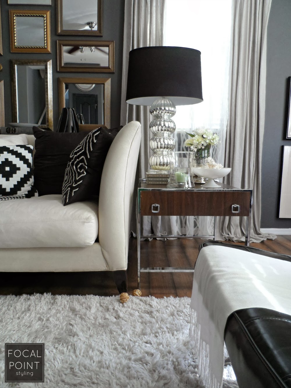 FOCAL POINT STYLING: THRIFTED CHIC: BLACK & WHITE LIVING ROOM on CHAIRISH
