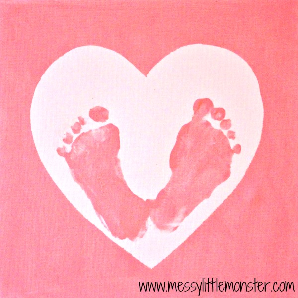 Heart footprint craft. Baby footprint art