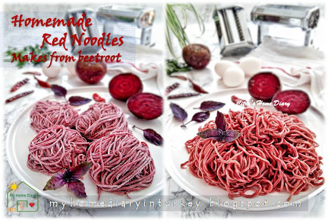 HOMEMADE RED NOODLES MAKES FROM BEETROOT / MEMBUAT MIE TELUR WARNA MERAH (DARI BUAH BIT) | Çitra's Home Diary . #homemadenoodles #membuatmietelur #homemademietelur #mietelurmerah #beetroot #mietelurbuahbit #evyapımıeriste #indonesianfoodrecipe #friednoodles