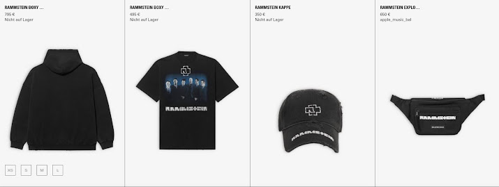 Screenshot von Rammstein Merchandise für die Marke Balenciaga