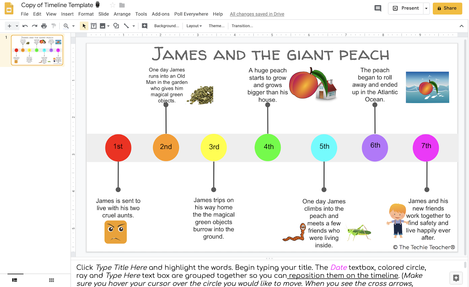 Create a Timeline Retelling the Important Events of a Story Using this FREE digital timelines template in Google Slides