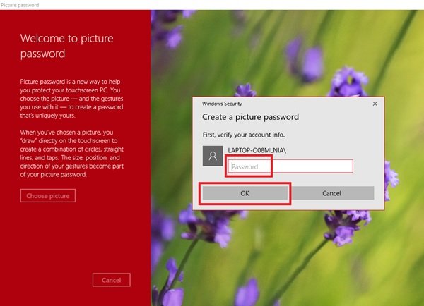 รหัสผ่านรูปภาพใน Windows 10
