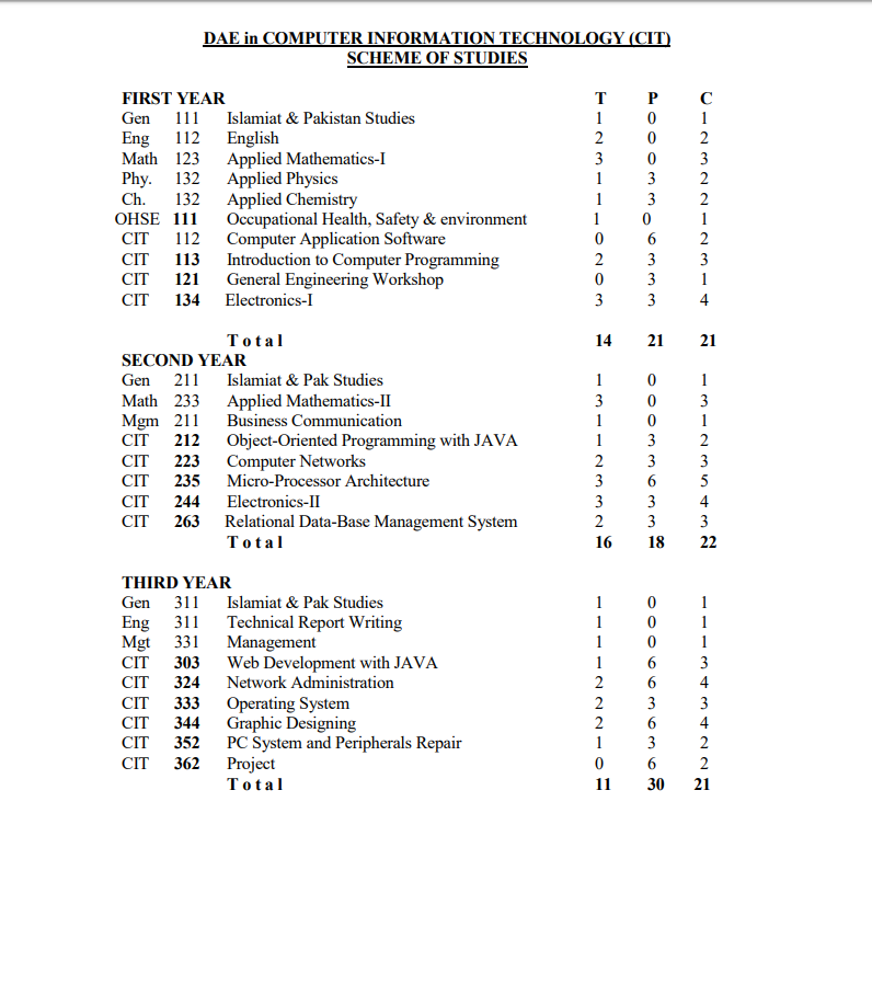 Complete Revised Syllabus Computer Information Technology (CIT