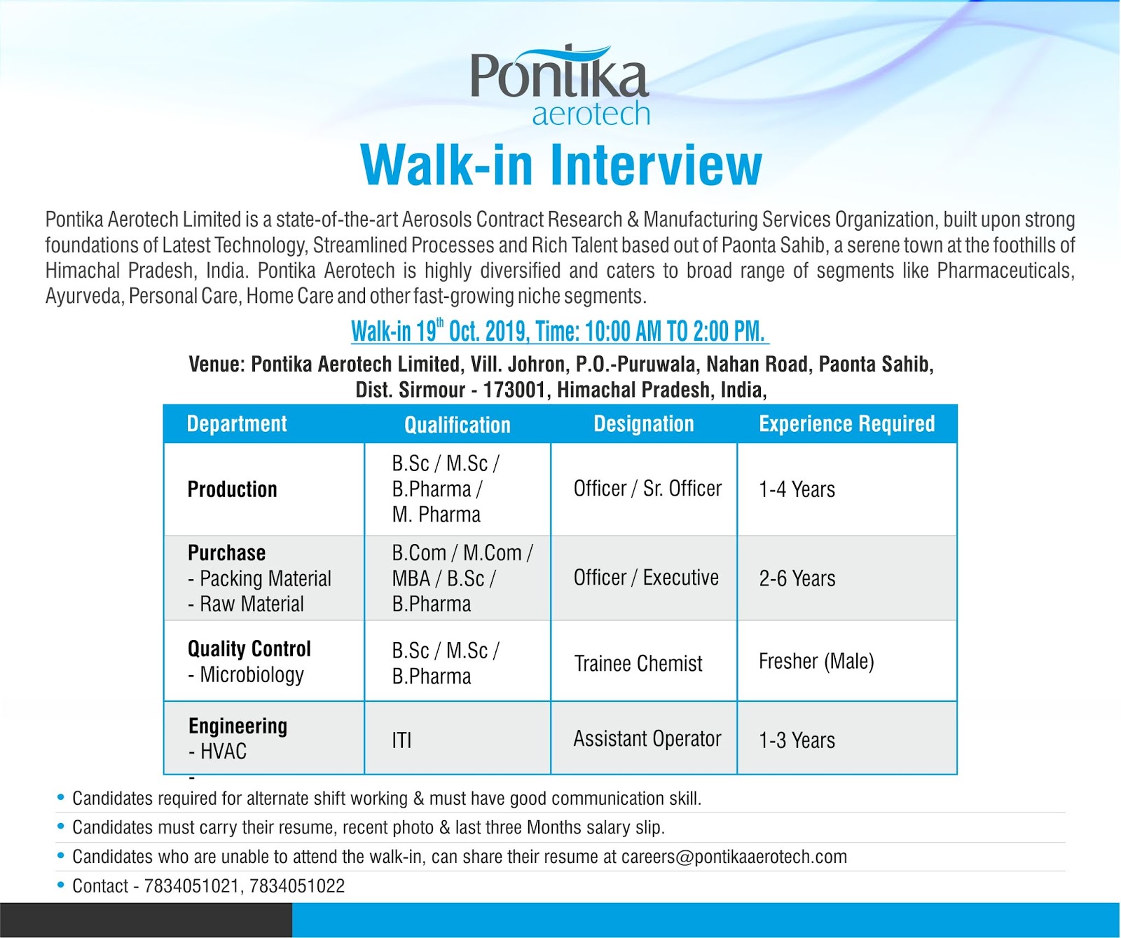 Job in Himachal Pontika Aerotech Limited