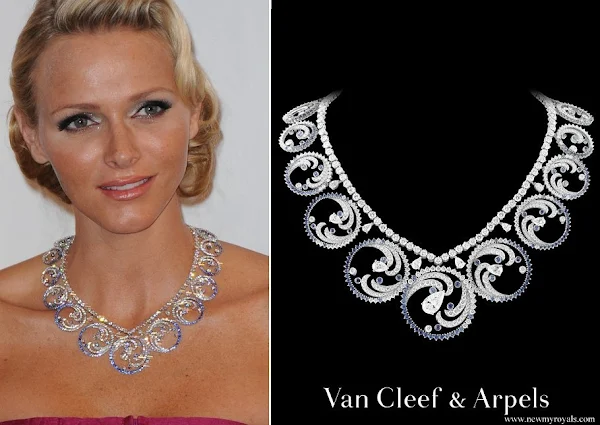 Princess Charlene dons Van Cleef and Arpels Ocean Tiara Necklace