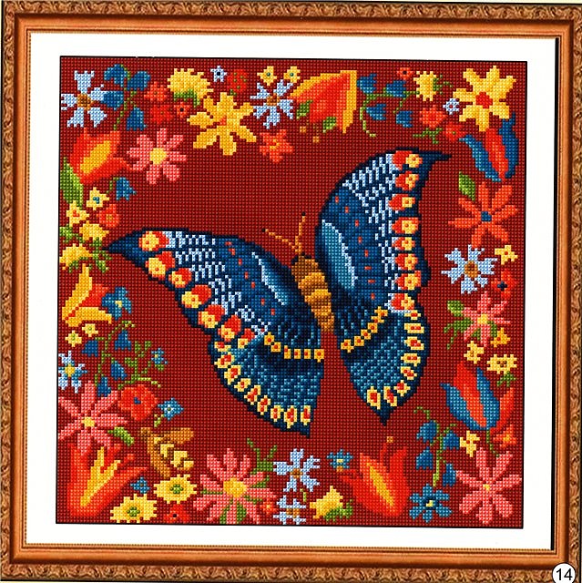 Cuadro Punto de cruz Miniatura Mariposa sobre Flores PN-0144770