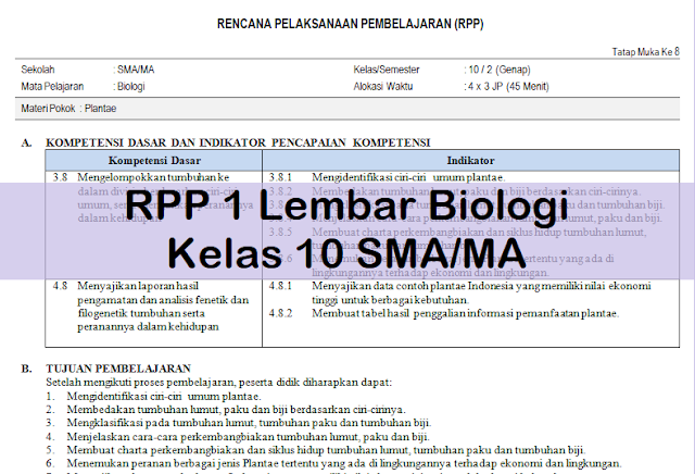 RPP 1 Lembar Biologi Kelas 10 SMA/MA