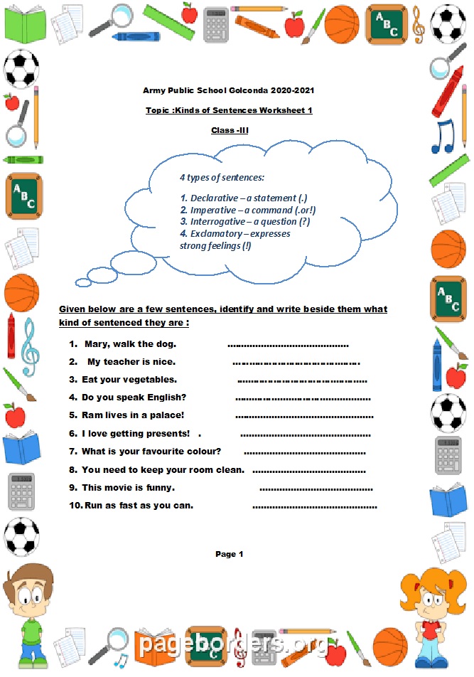 3rd Grade Kind Of Sentence Worksheet