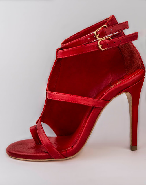 Red Cutout Sandal with Ankle Strap
