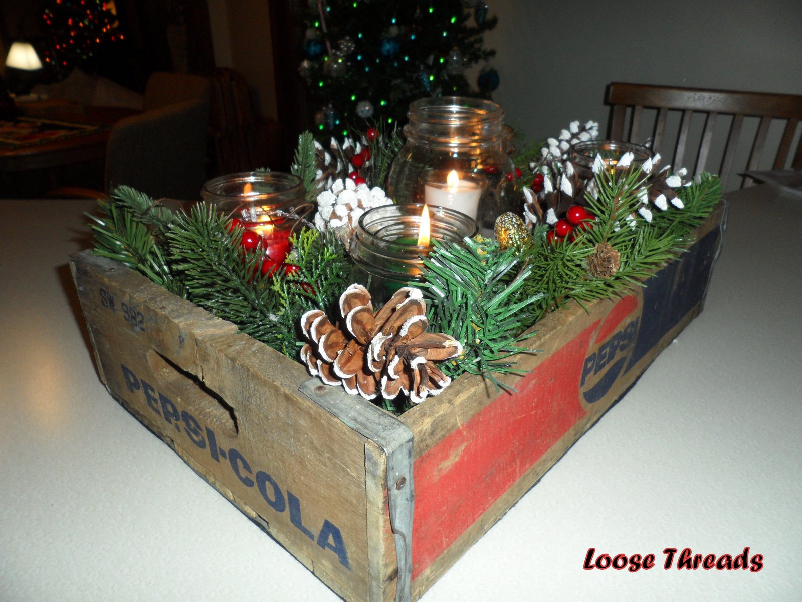 Loose Threads Wooden Crate Christmas Centerpiece