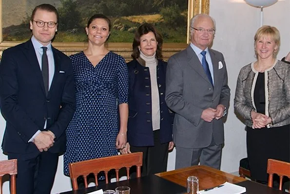 King Carl XVI Gustaf and Queen Silvia of Sweden, Crown Princess Victoria and Prince Daniel of Sweden met with Margot Wallström of the Minister for Foreign Affairs at the Royal Palace of Stockholm
