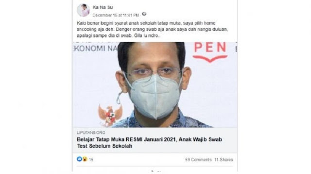 Benarkah Siswa Harus Swab Test sebelum Sekolah Tatap Muka 2021