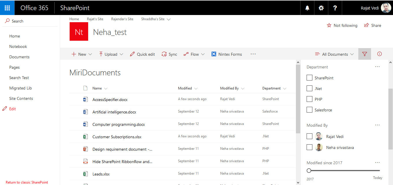 Filter data in SharePoint online Document Library