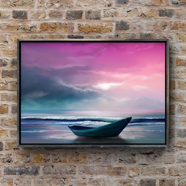 adrift under a glowing sky, artwork by mark Taylor, Pixels, ocean art, 