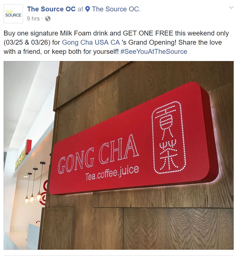 Mar. 25 26 Gong Cha Celebrates Grand Opening In Buena Park With