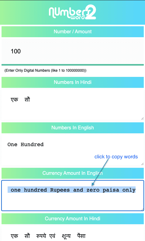 Numbers to Word - Click to Copy Numbers Word