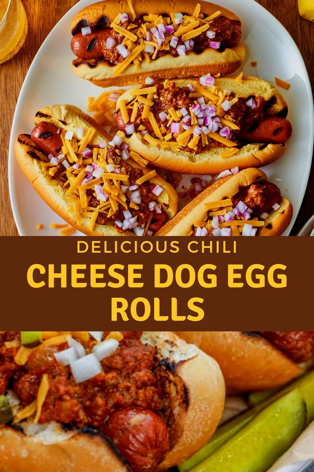 Delicious Chili Cheese Dog Egg Rolls #fingerfood #eggrolls