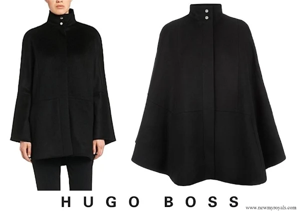 Queen Letizia wore Hugo Boss Black Capina Poncho Cape