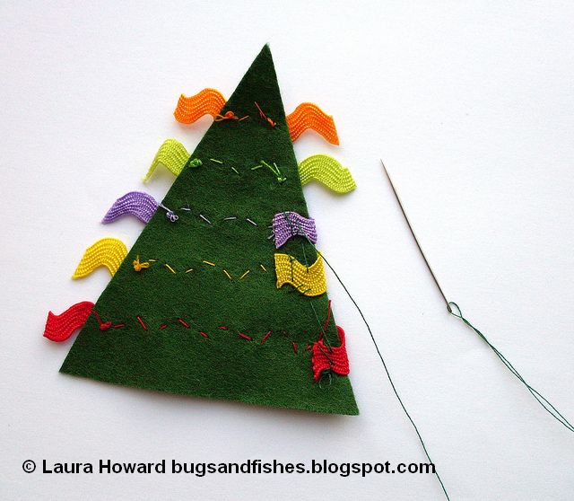 decorating a felt Christmas tree ornament with ricrac or ribbon