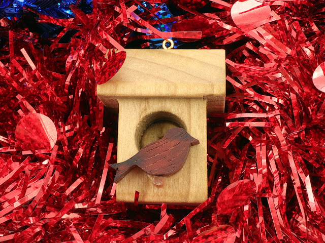 Handmade Wood Miniature Birdhouse Christmas Tree Ornament
