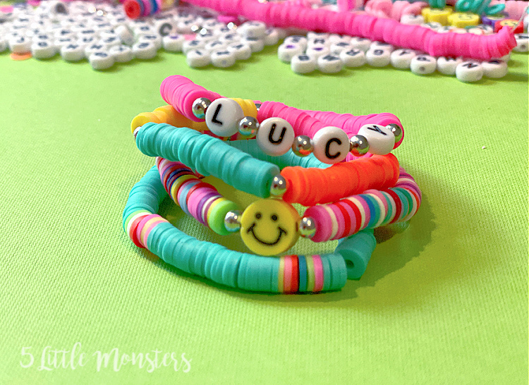 5 Little Monsters Clay Disc Bead Bracelets