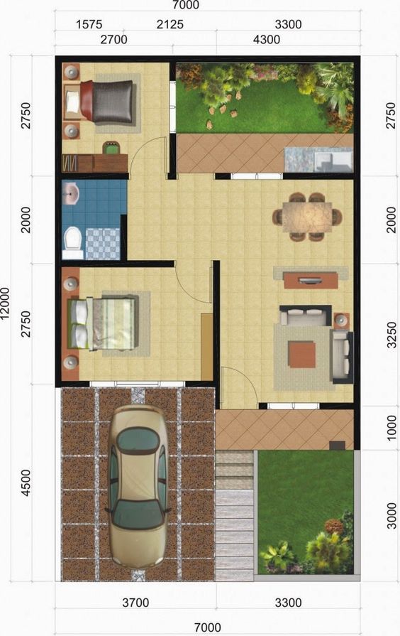 22 Denah rumah minimalis type 36 1 kamar tidur