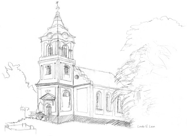 Kunpusztai reformatus templom - Kerekegyháza (Hu) - Graphite sketchbook drawing on location by Linda S. Leon