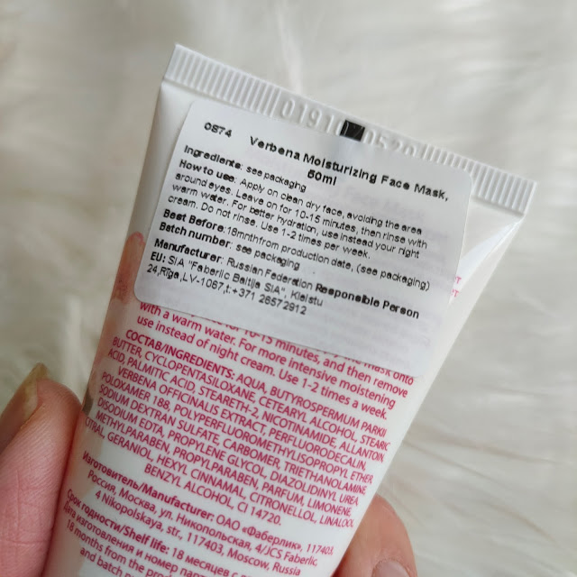 ingredientes Mascarilla hidratante a la verbena de Faberlic - RESEÑA 03