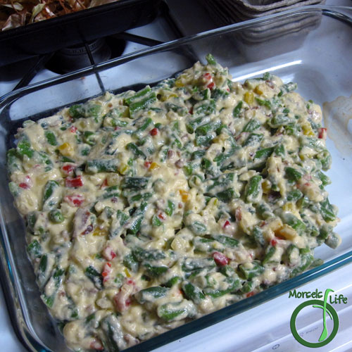 Morsels of Life - Cheesy Green Bean Casserole Step 12 - Place into a 13 x 9 inch baking container.