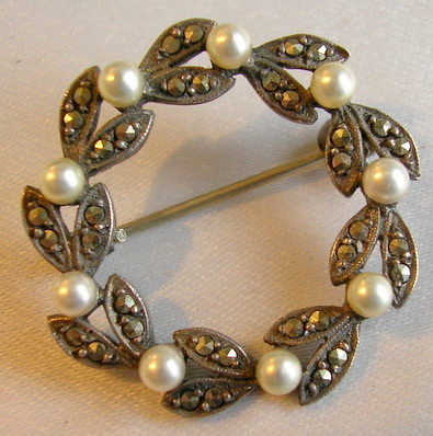 Antique Marcasite Brooch With Pearls