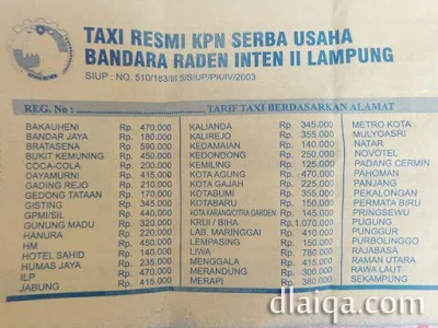 Tarif Taksi Bandara Raden Inten II Lampung