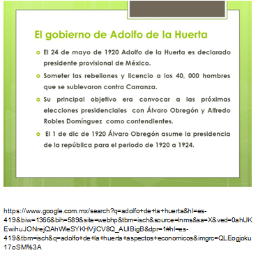PRESIDENTES DE MÉXICO Adolfo de la Huerta (1/jun/1920 30/nov/1920)