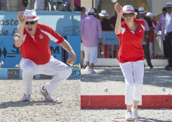 Prince Albert and Princess Charlene attended the 'Monaco Petanque Masters 2013' in front of the Monaco Palace  in Monte-Carlo