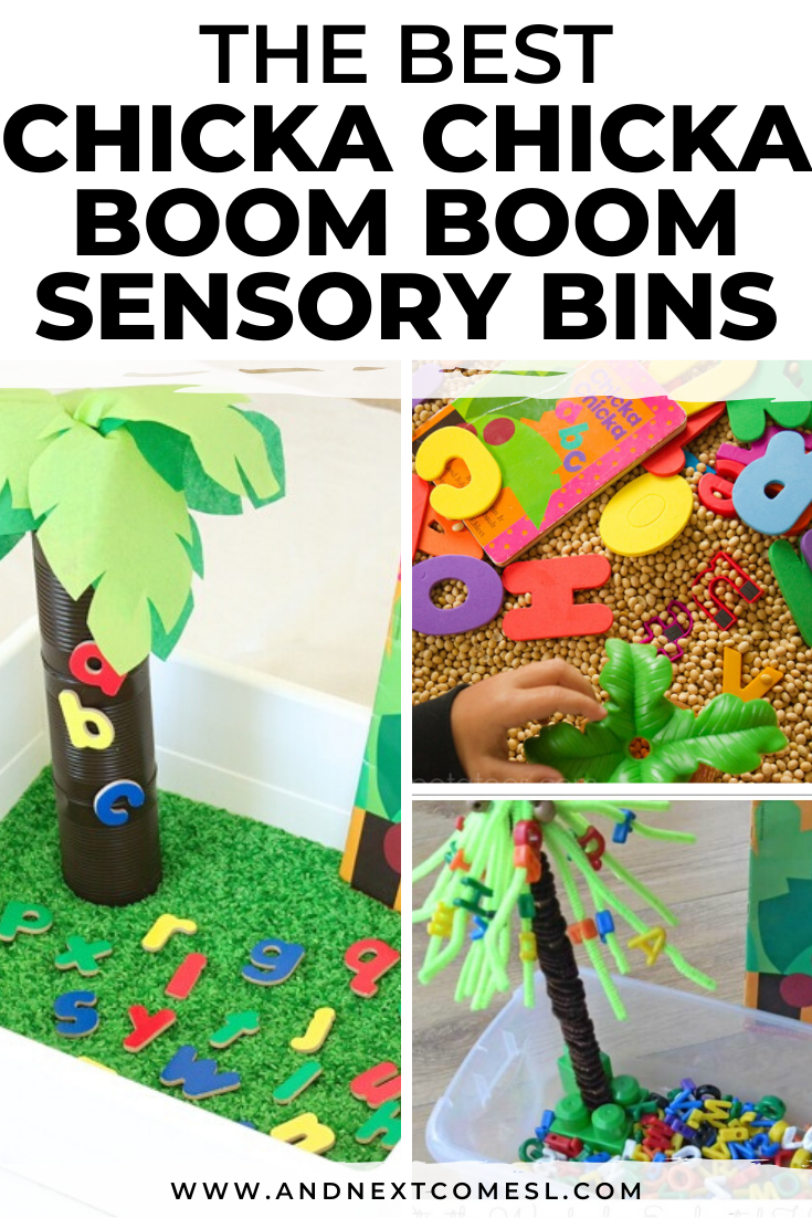 Chicka Chicka Boom Boom sensory bins for toddlers and preschoolers