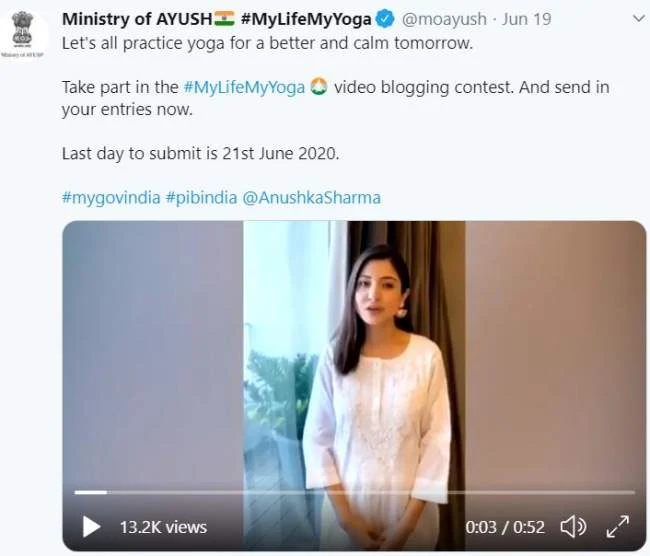 anushka sharma pramoting international yoga day with ministry of ayush