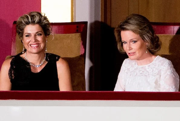 Queen Mathilde and Queen Maxima attend the finals of the Queen Elisabeth piano competition in Palace of Fine Arts. Queen Mathilde and Queen Maxima wore Natan Dress