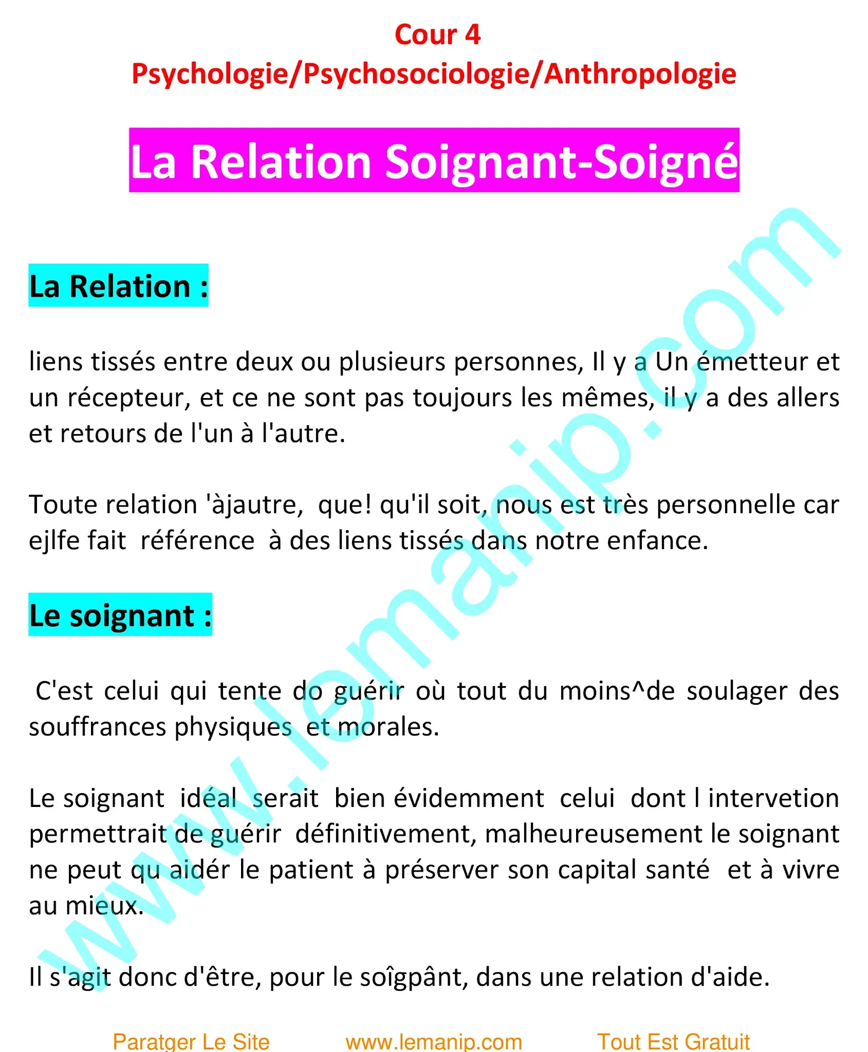 La Relation Soignant Soigné La Relation Soignant Soigné