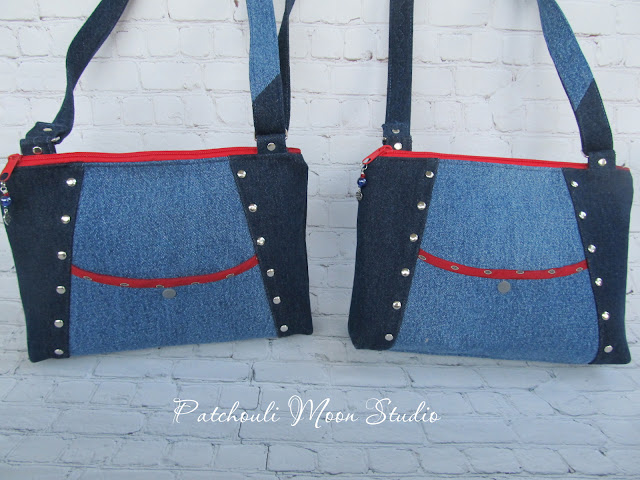 Patchouli Moon Studio~ Sunshine Cross Body Bag in Denim Jeans, a Tie & Man's Shirt