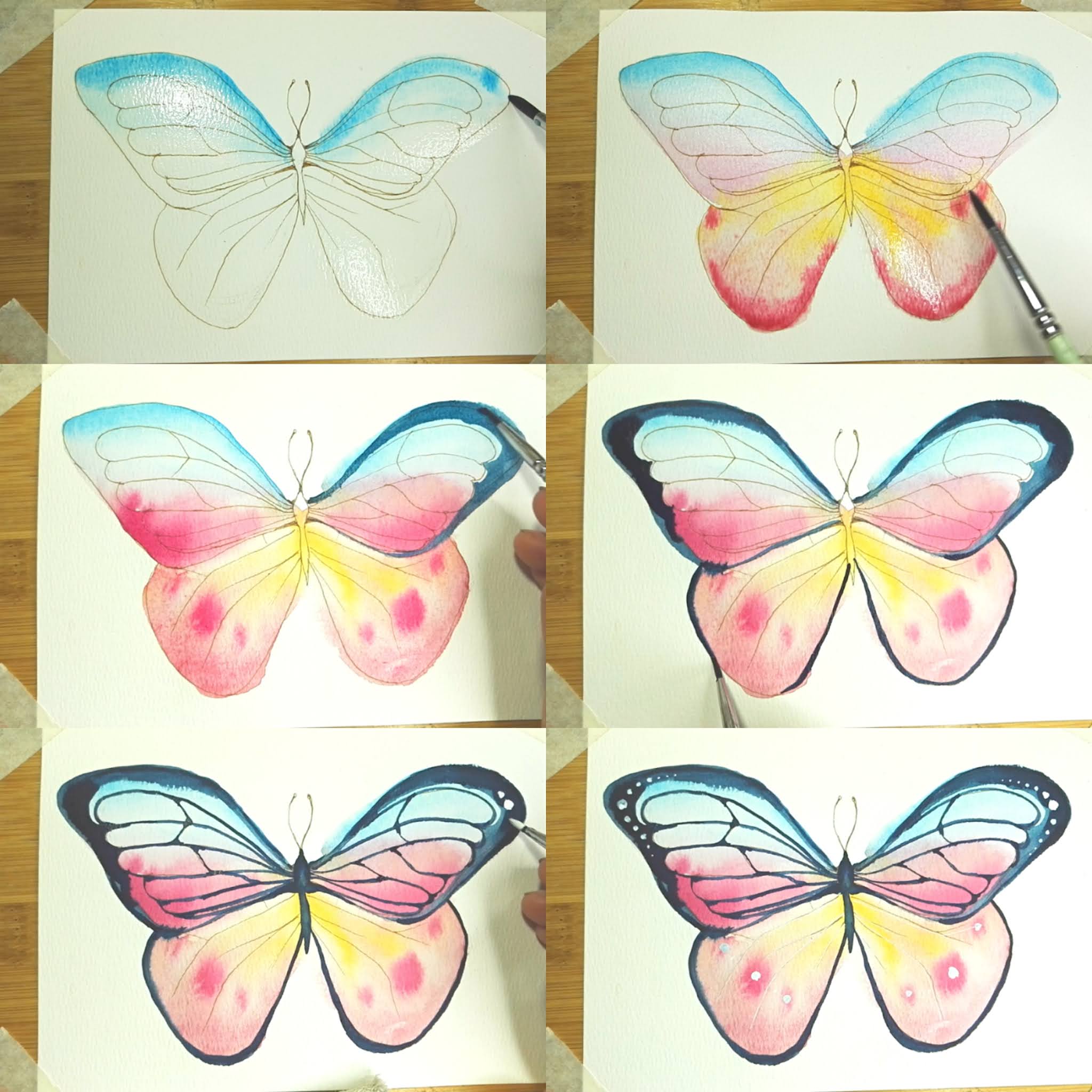 How to draw Watercolor butterfly step by step tutorial easy - HiArt