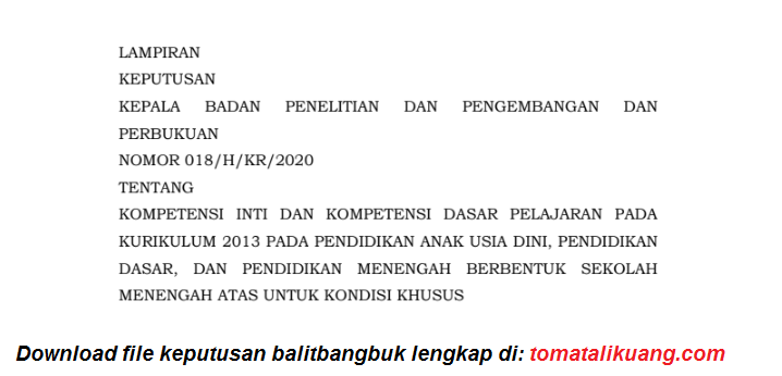 Kompetensi Inti Kompetensi Dasar Pelajaran K 13 Untuk Paud Tk Sd Smp Sma Untuk Kondisi Khusus Berdasarkan Keputusan Balitbangbuk Kemendikbud Nomor 018 H Kr 2020 Tomatalikuang Com Berita Pendidikan Terbaru