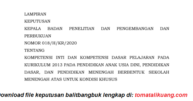 Kompetensi Inti Kompetensi Dasar Pelajaran K 13 Untuk Paud Tk Sd Smp Sma Untuk Kondisi Khusus Berdasarkan Keputusan Balitbangbuk Kemendikbud Nomor 018 H Kr 2020 Tomatalikuang Com Berita Pendidikan Terbaru