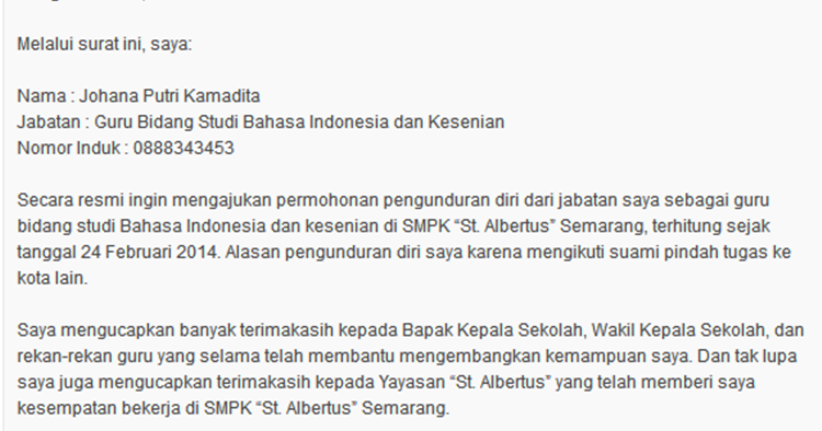 Contoh Surat Pengunduran Diri Guru Sekolah Kumpulan Surat Penting