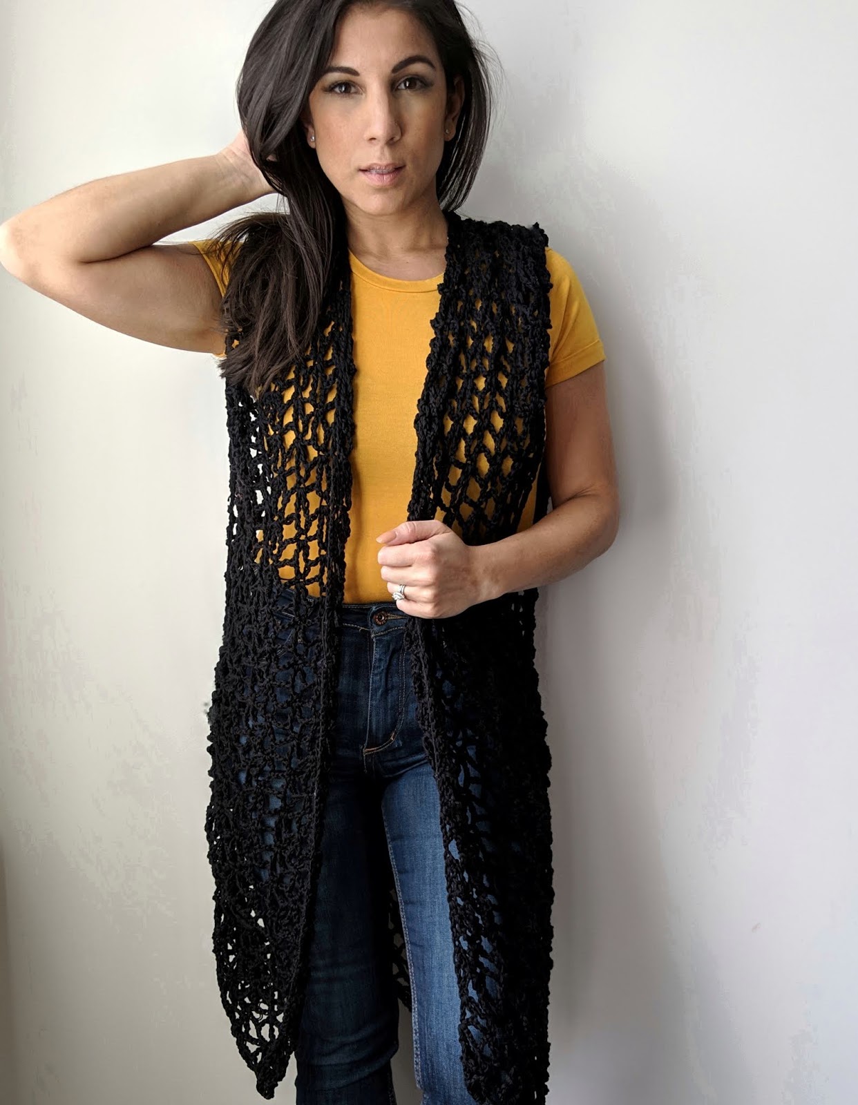crochet black vest