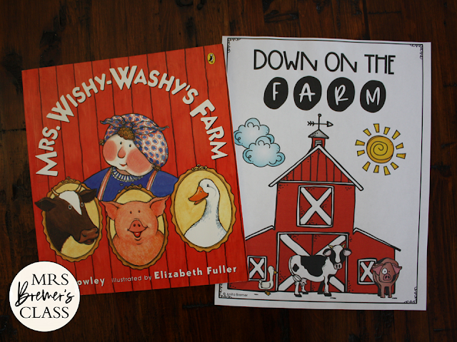 Mrs Wishy Washy's Farm book study activities unit with Common Core aligned literacy companion activities and a class book for Kindergarten and First Grade