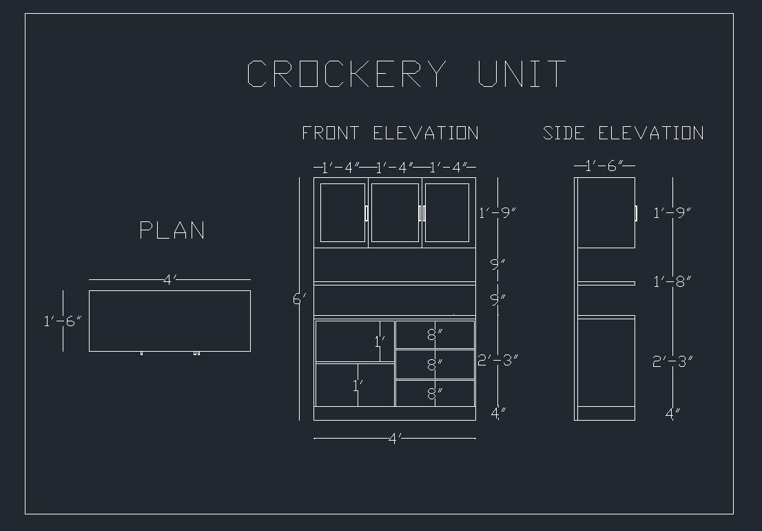 MODERN CROCKERY UNIT WITH DIMENSIONS