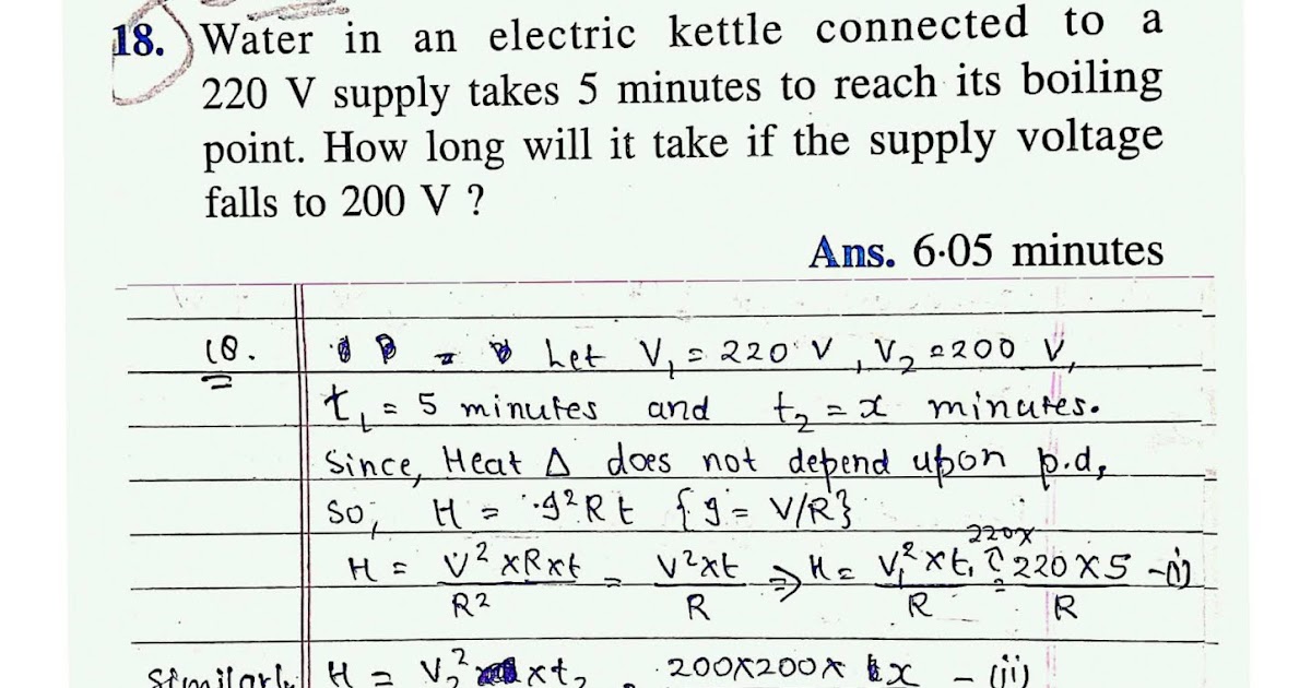 Water in an electric kettle connected to a 220 V supply takes 5 minutes
