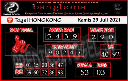 Prediksi Bangbona HK Malam Ini 29 Juli 2021